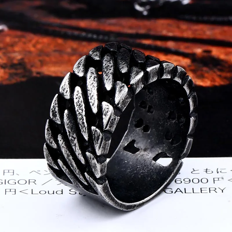 Man Wide Chain Knitting Ring Personality Exagerrated Stainless Steel Special Jewelry BR2018 US size