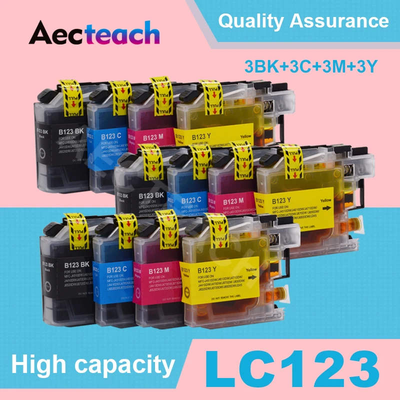 

Aecteach LC123 Ink Cartridge For Brother LC121 MFC-J4510DW MFC-J4610DW Printer Ink Cartridges LC 123 J4410DW J4710DW Full Ink