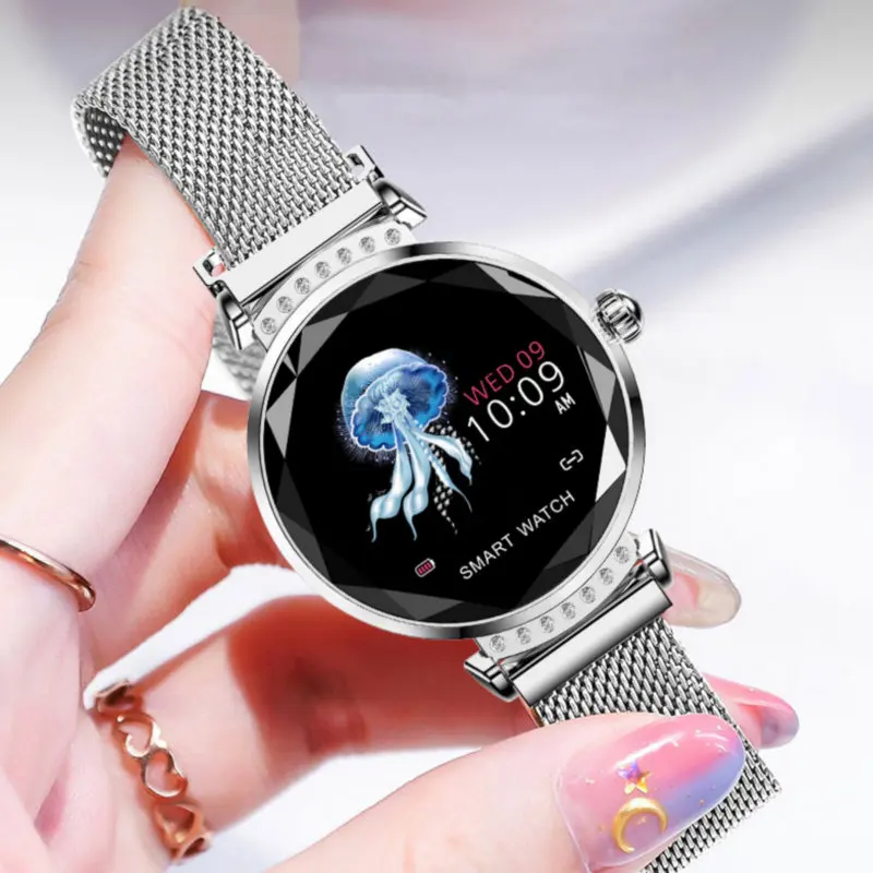 Женские Смарт часы H2 с 3D алмазным стеклом пульсометром и монитором артериального