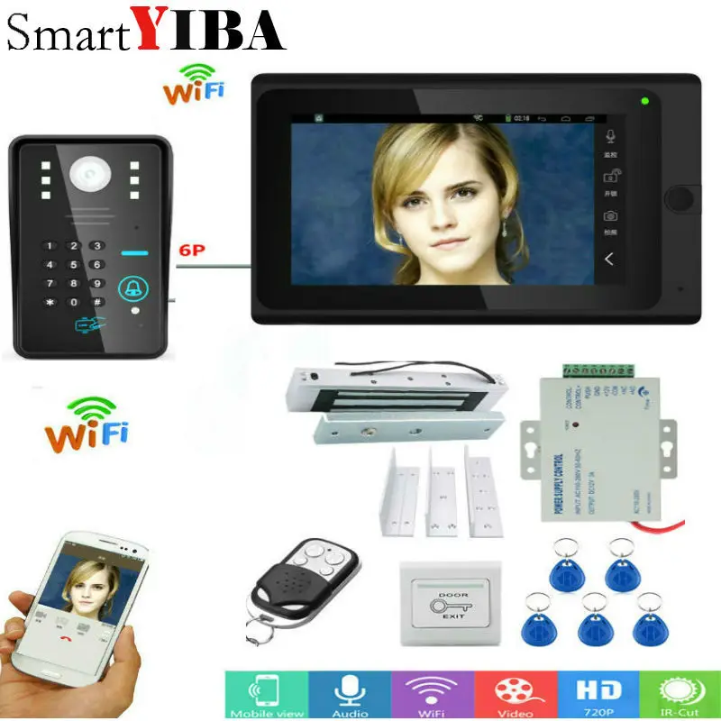 SmartYIBA приложение дистанционное управление 7 дюймов монитор Wifi беспроводной видео телефон двери дверной звонок Домофон комплект отпечатков пальцев RFID пароль