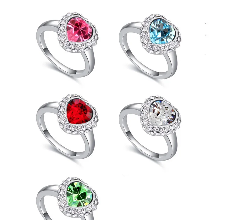 Модные Кристаллы от Swarovski кольца, свадебные украшения очаровательного природного ландшафта кольца в форме сердец для Для женщин Серебряный Цвет вечерние Новое поступление, подарок при покупке