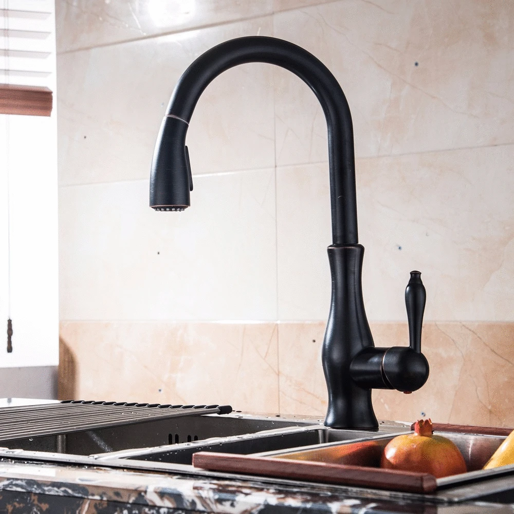 

Doodii Newest Kitchen Faucet Pull Out Down 360 Degree Rotation Nickle Brushed ORB Single Handle Sink Hot&Cold Water Tap Mixer