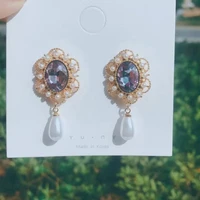 light purple gem palace restoring ancient ways of pearl 925 silver earrings earrings female south korean sweet earrings
