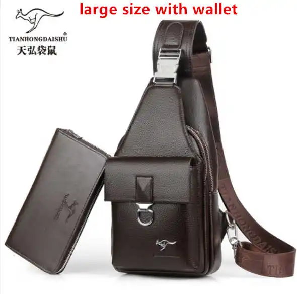 brown large- wallet Мужская повседневная сумка через плечо из искусственной кожи, Мужская Дорожная сумка-мессенджер, сумка для IPAD с разъемом для наушников, нагрудная сумка, мужская сумка, нагрудные сумки - Цвет: brown large- wallet