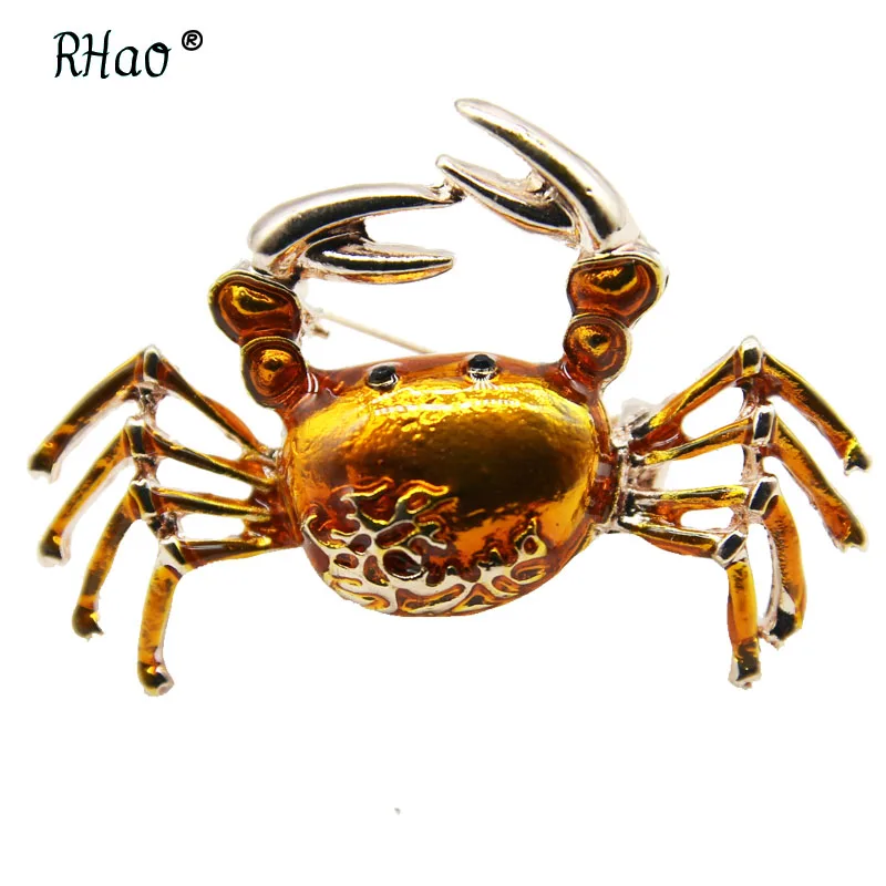 RHao Cute Enamel Orange Crab Brooch pins 4 colors choose women Men Clothes accessories animal brooch Boys girls hats collar | Украшения и