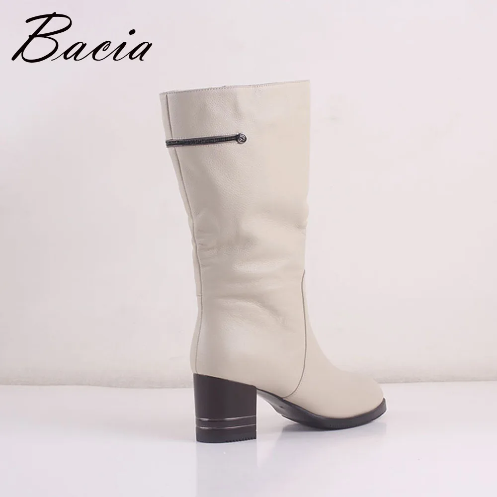 Bacia/зимние высокие каблуки клинья Для женщин Мода Gnuine кожаные сапоги теплая