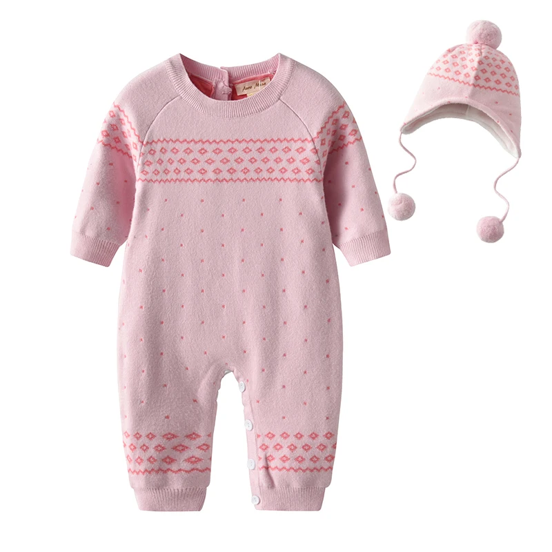 

New Winter Baby Knitted Romper baby winter clothes Pink Girl Jumpsuit Infant Playsuit Onesie