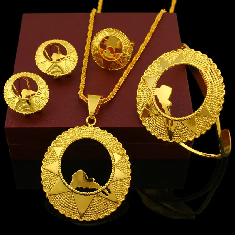 

NEW Ethiopian Bridal Jewelry Sets 24K Gold Color Necklace/Earring/Ring/Bangle/Pendant Jewelry African/Nigeria/Arab Items