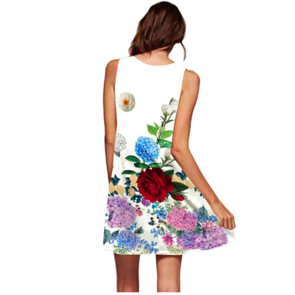 Женское пляжное платье без рукавов с цветочным принтом винтажное Короткое мини в