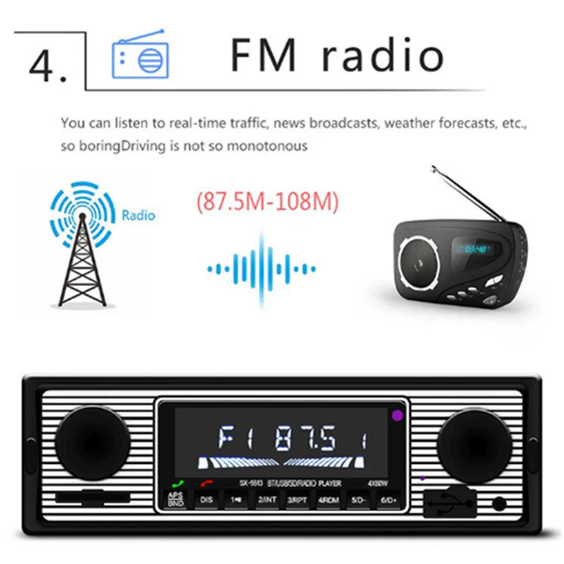 Громкой связи Bluetooth Авторадио автомобильный аудио стерео радио FM Aux вход приемник