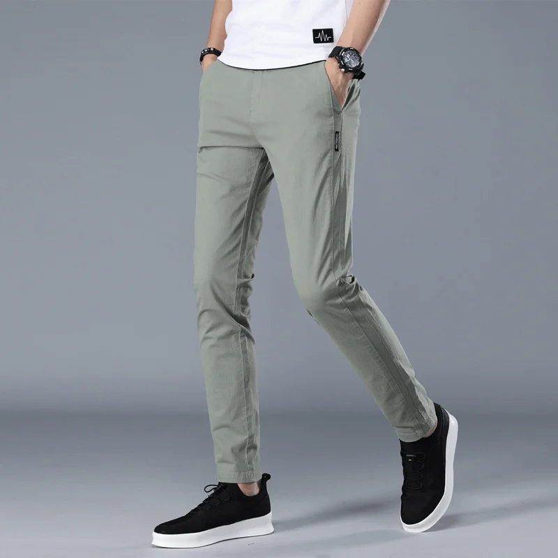 Light green Брендовые мужские брюки, повседневные мужские деловые мужские брюки, классические прямые длинные модные дышащие брюки - Цвет: Light green