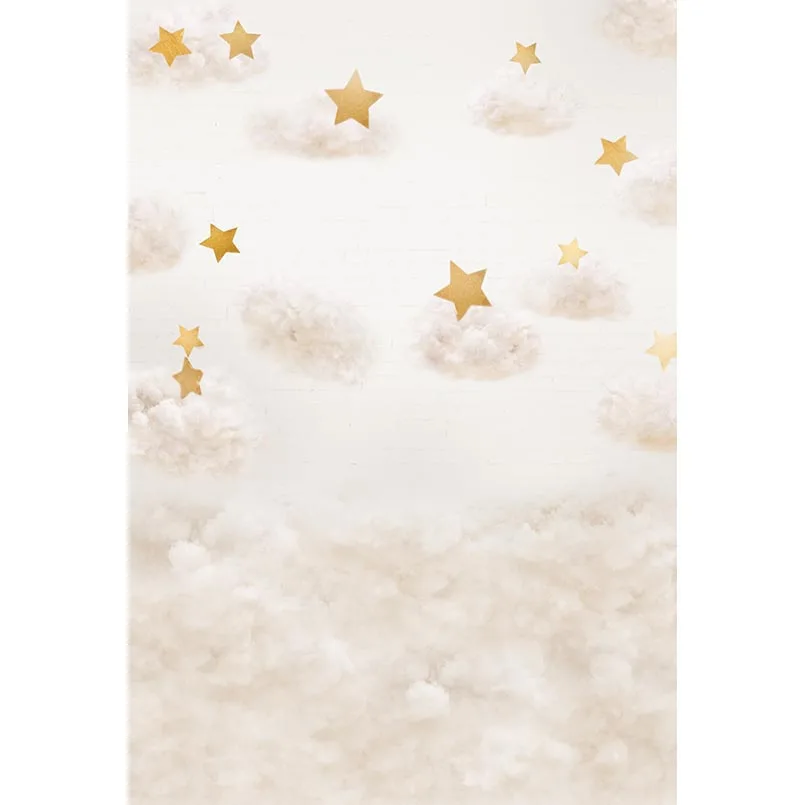 

5x7ft Grey Gray Clouds Sky Gold Stars Washable One Piece No Wrinkle Banner Photo Studio Background Backdrop Polyester Fabric