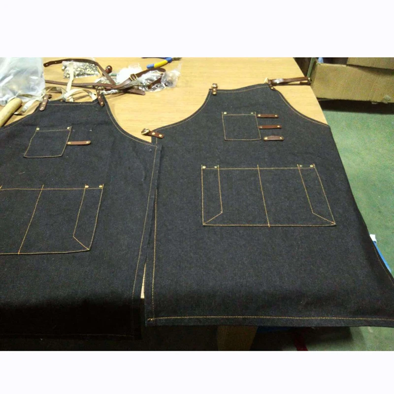 2018 Bib Apron With pocket Cafe fashion Cowboy Unisex Denim painting Aprons for Woman Men Kitchen Chef Waiter Cooking print logo | Дом и сад