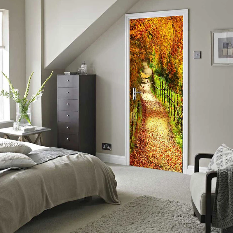 Лес пейзаж 3D дверь стикер Настенная ПВХ Виниловая самоклеющаяся обои для спальни