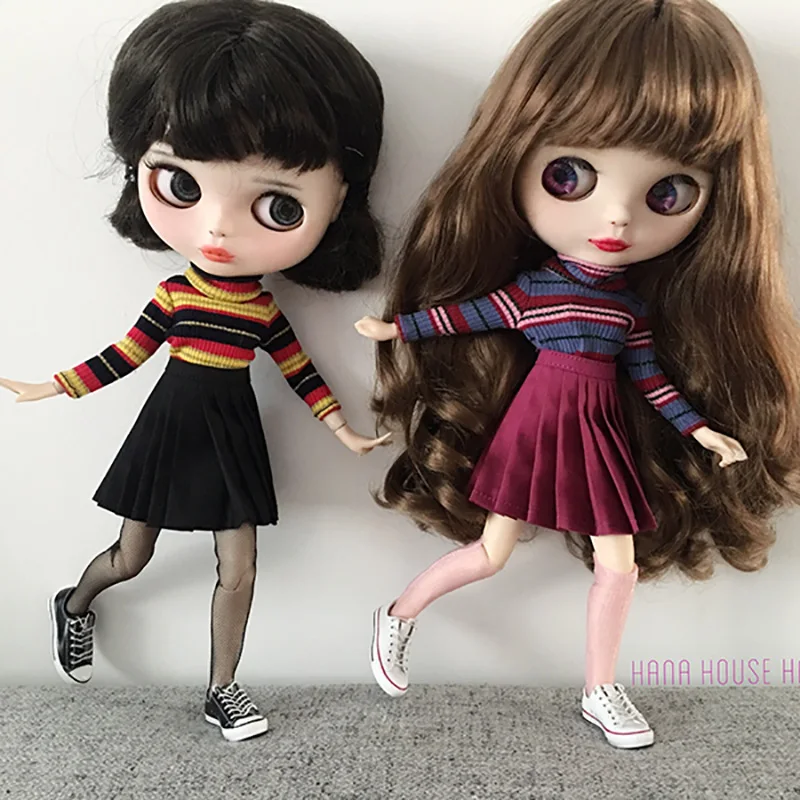 2 шт./компл. Одежда для кукол Blyth (футболка + плиссированная юбка носки) blyth шляпа