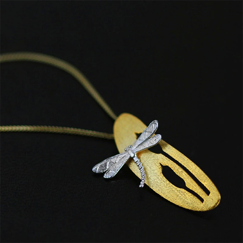 Lotus Fun реальные 925 серебро ручной работы Fine Jewelry листьев и стрекоза дизайн кулон