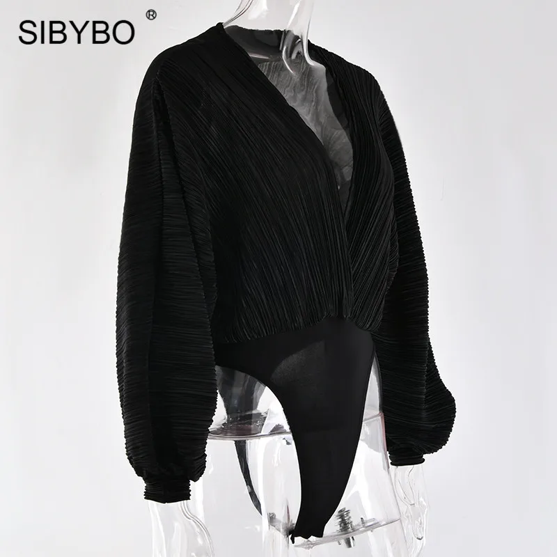 Sibybo, сексуальный комбинезон с глубоким v-образным вырезом в стиле пэчворк, женский модный Свободный комбинезон с длинным рукавом, Осенний повседневный комбинезон, комбинезон