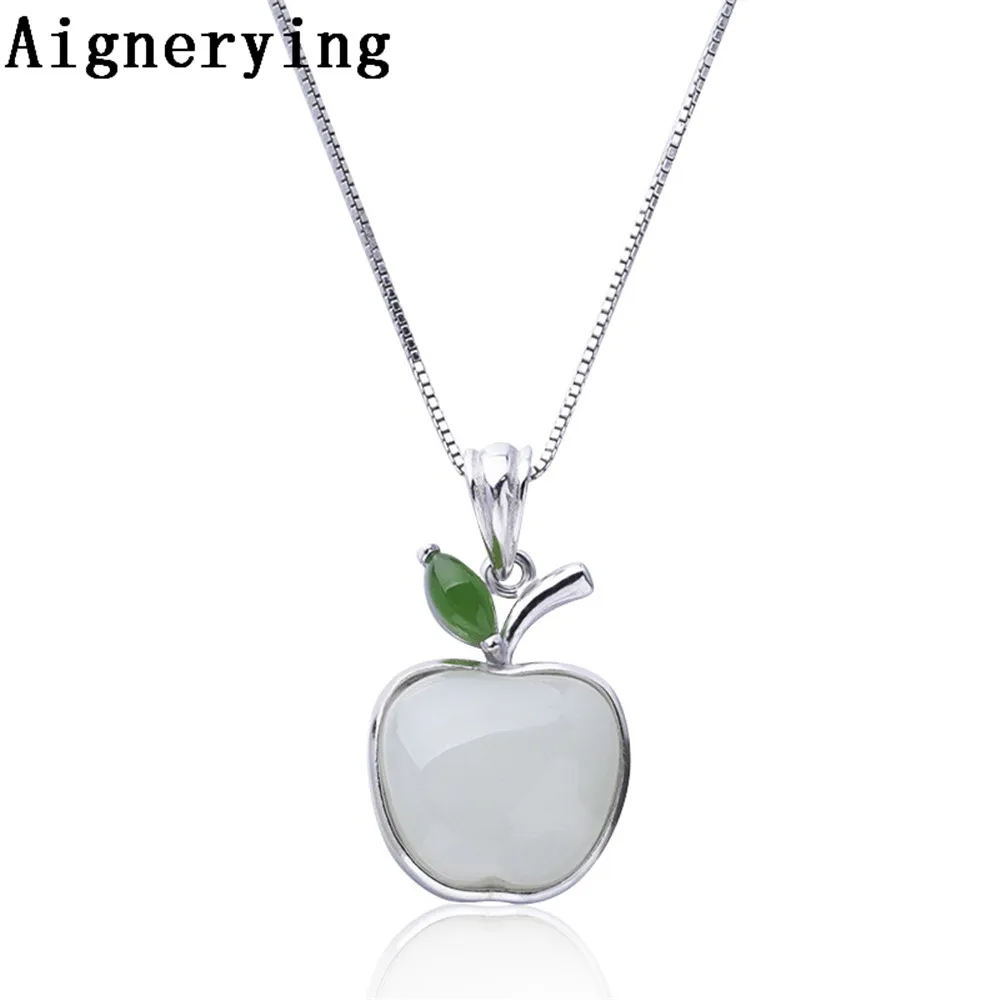 

Сертификат натуральный кулон подлинное Серебро 925 инкрустация яблоко нефрит ожерелье Кулон Циркон женская вечеринка Подарочная коробка ож...