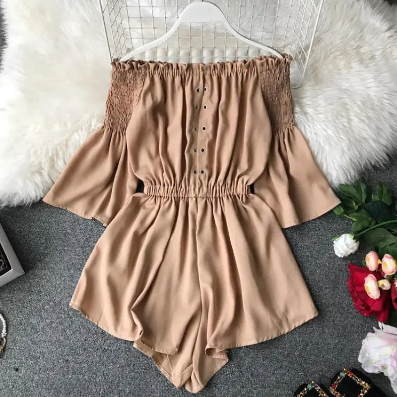 Женский бандажный комбинезон однотонный с открытыми плечами короткие шорты