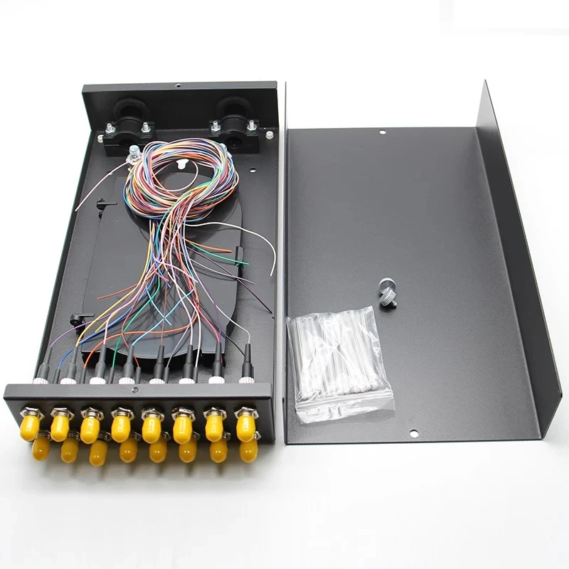 16 cores FTTX FTTH terminal box include ST pigtail&adapter SPCC 16 ports ST fiber optic patch panel SM ELINK 1.2mm thickened