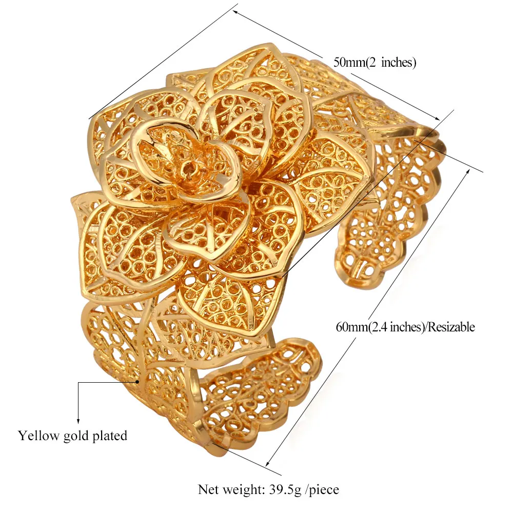 

Kpop Cuff Bracelets For Women Big Flower Bangles Wedding Jewelry Gold Color Charms Jewelry High Quality Vogue Cuff Bracelet H101