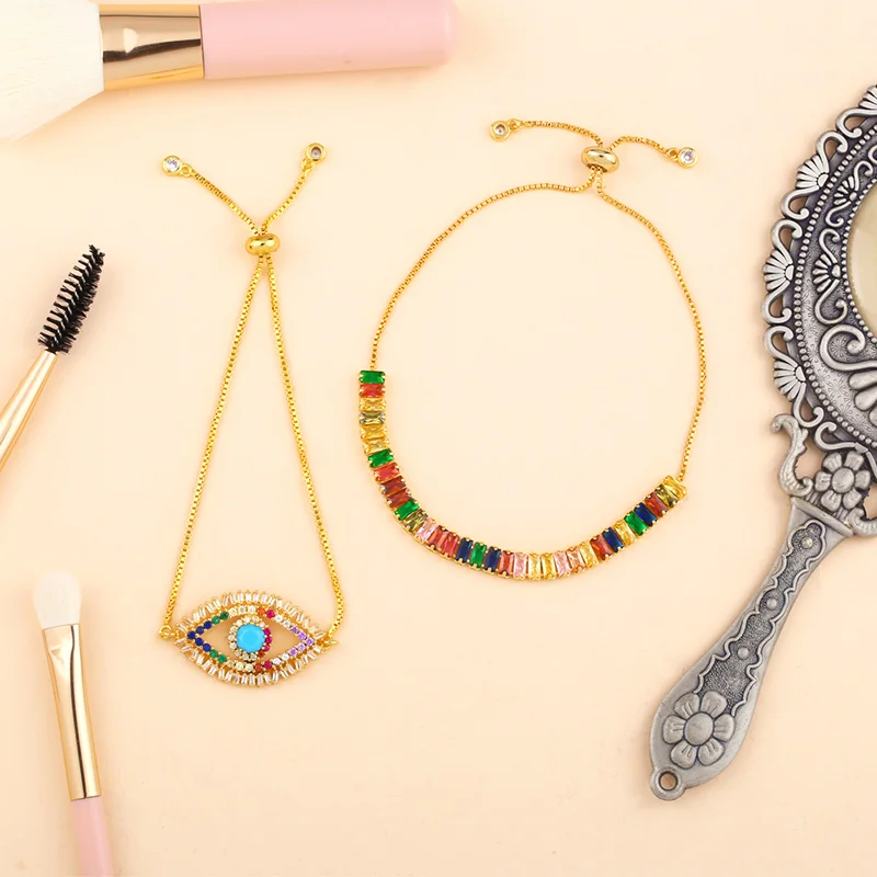 Женский браслет с золотистым глазом регулируемый Радужный Браслет кубическим