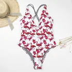 2018 сексуальный купальник для девочек с принтом фламинго, Цельный купальник для женщин, глубокий v-образный вырез, задний комбинезон с вырезом, монокини, купальный костюм для женщин