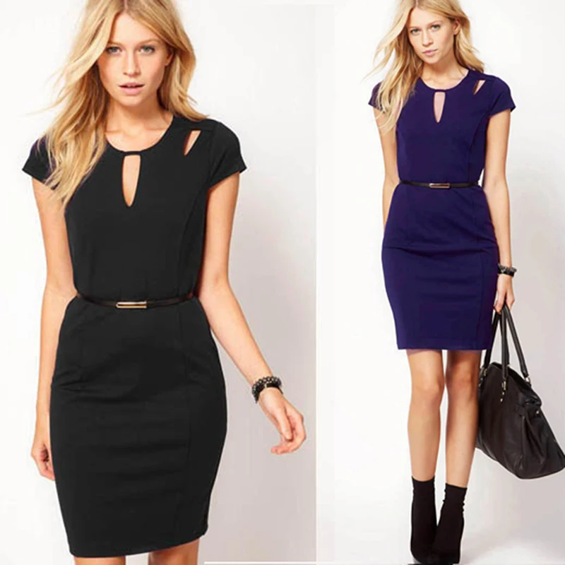 New Fashion Short Sleeve Office Business Bodycon Dress Women Casual Zip Back sexy Summer Dress HG593