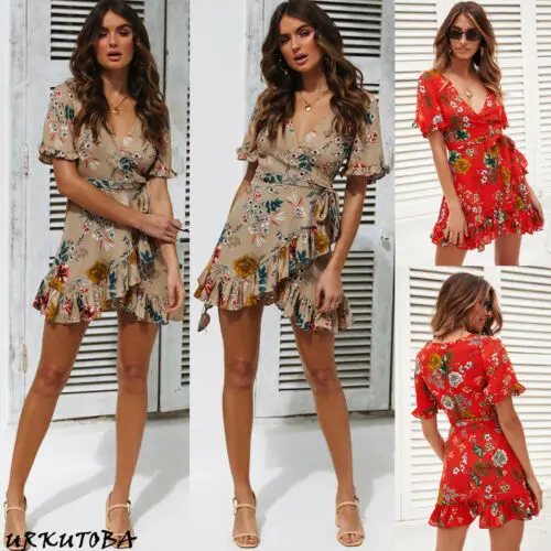 Новые летние Для женщин пикантные женские цветочные v образным вырезом с