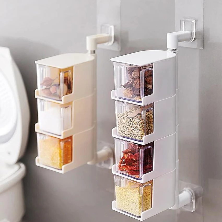 Vintage Clear Acrylic Rotatable Kitchen Spice Storage Container Rack Wall Plastic Transparent Set Jar For | Дом и сад
