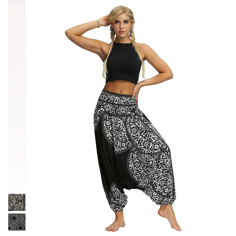 Женское повседневное с принтом хиппи Мешковатые Boho моды пляжные штаны шаровары в