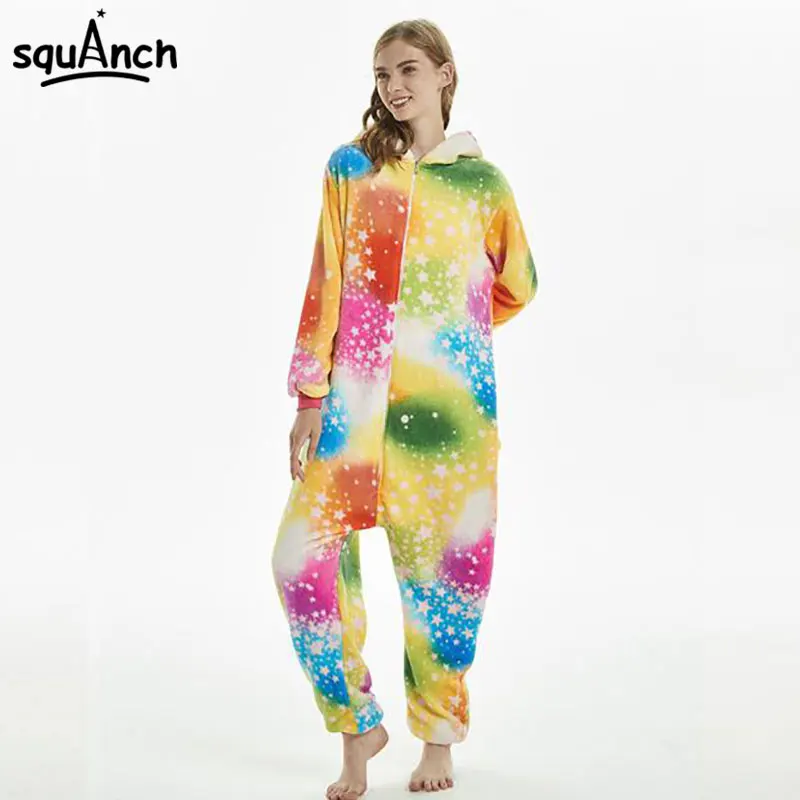 Красочные Единорог Onesie Kigurumis Для женщин с молнией для девочек Одежда детей