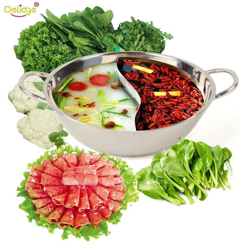 

Delidge 1 PC Twin Divided Hot Pot Stainless Steel Chinese Hot Pot Ruled Compatible Soup Cooking Pot Induction Little Sheep Pot