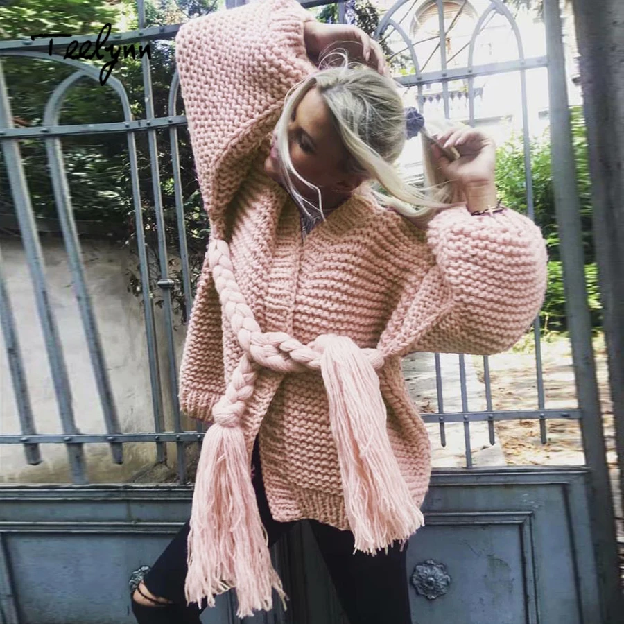 TEELYNN Boho sweater for women 2018 new winter long sleeve cardigan thick warm coat Special belt knitted brand sweaters outwear |