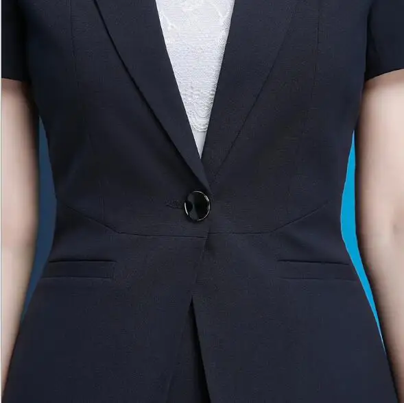 

Summer formal Short Sleeve Black Women skirt suit two piece set for business office ladies work wear Blazer+Skirt Elegant Style