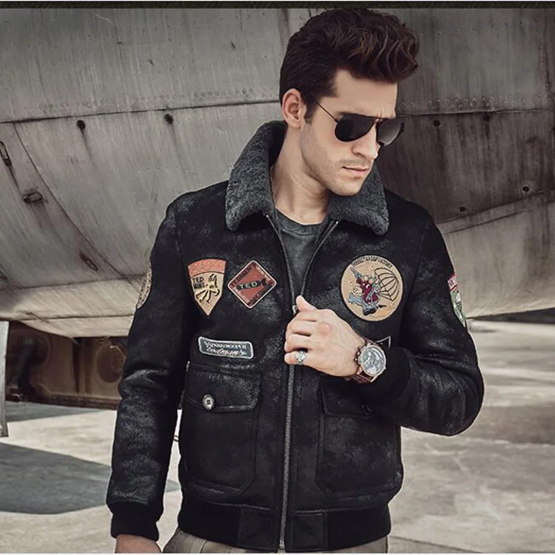 Denny&ampDora Стильная черная мужская мотоциклетная куртка из овчины — короткое