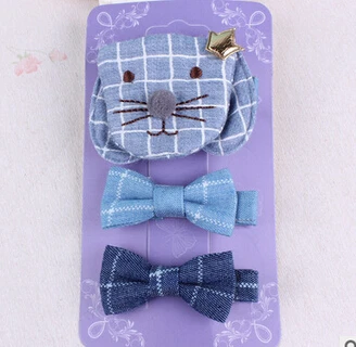 Korean girl hair accessories kids New denim clip set Children's bow ribbon Handmade head ornaments | Детская одежда и обувь