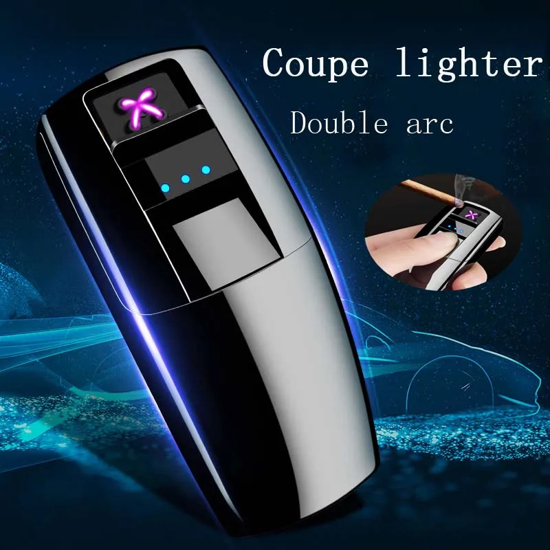 Модная Зажигалка Ветрозащитная зарядка через Usb двойная дуговая зажигалка с дисплеем питания кнопочный переключатель электронные зажигалки принадлежности для курения