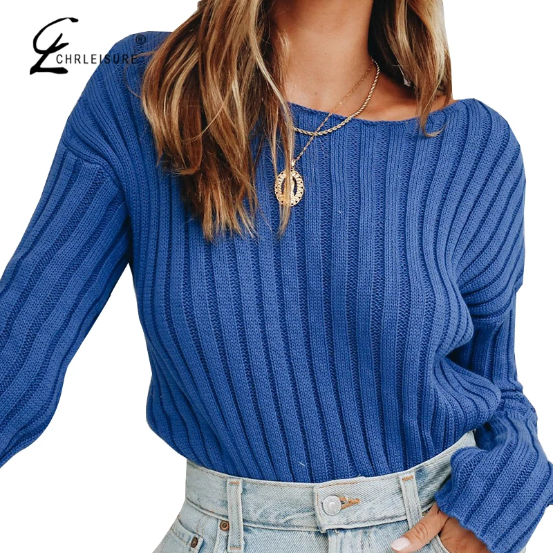 Женский свитер с круглым вырезом CHRLEISUE повседневный Однотонный в уличном стиле