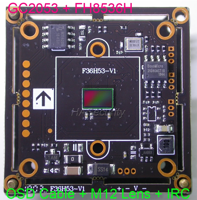 AHD H 1080P / M 720P 1/2.7 &quotGalaxyCore GC2053 CMOS + FH8536H CCTV camera PCB board module (UTC) кабель OSD M12 Lens IRC|Камеры