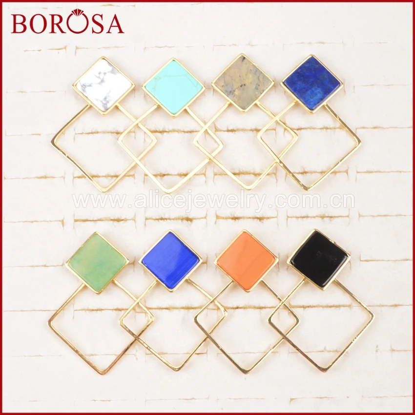 Женские серьги-подвески BOROSA Drusy в форме ромба золотистого цвета с разноцветным