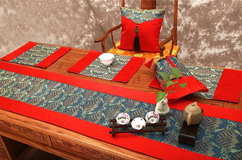 Роскошная шелковая парчовая настольная дорожка в стиле тайского сада Нефритовая