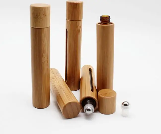 

10pcs/lot 10ml Bamboo roll on bottle steel ball roller vial / lotion cosmetics bottles for perfumes, oil