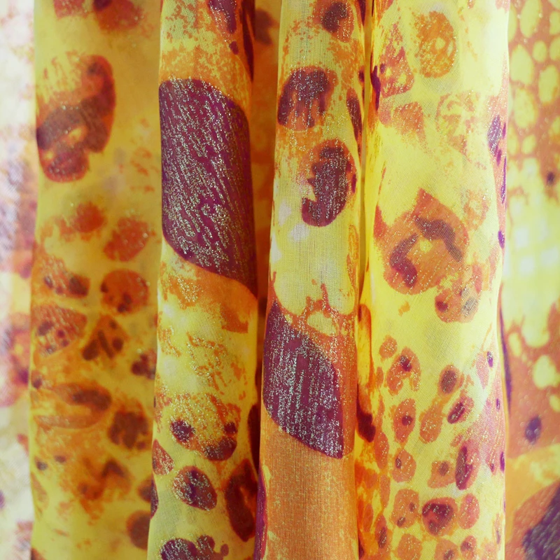 50cm*135cm Bronze silk fabric gold africa leopard print breathe chiffon gauze fashion dress material | Дом и сад