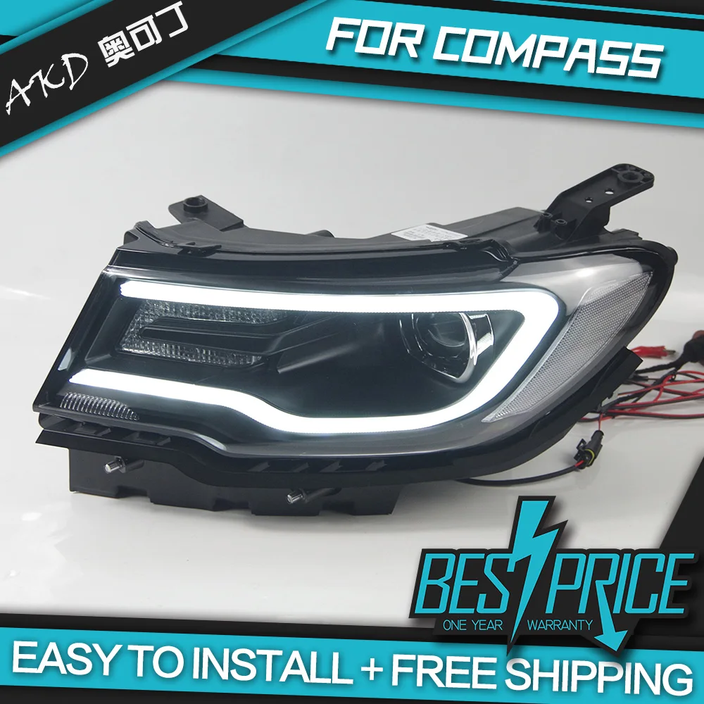 Car Styling for Compass Headlights 2017 LED Headlight DRL Dynamic Signal Hella 5 Bi-Xenon Projector Lens Hid D2H | Автомобили и