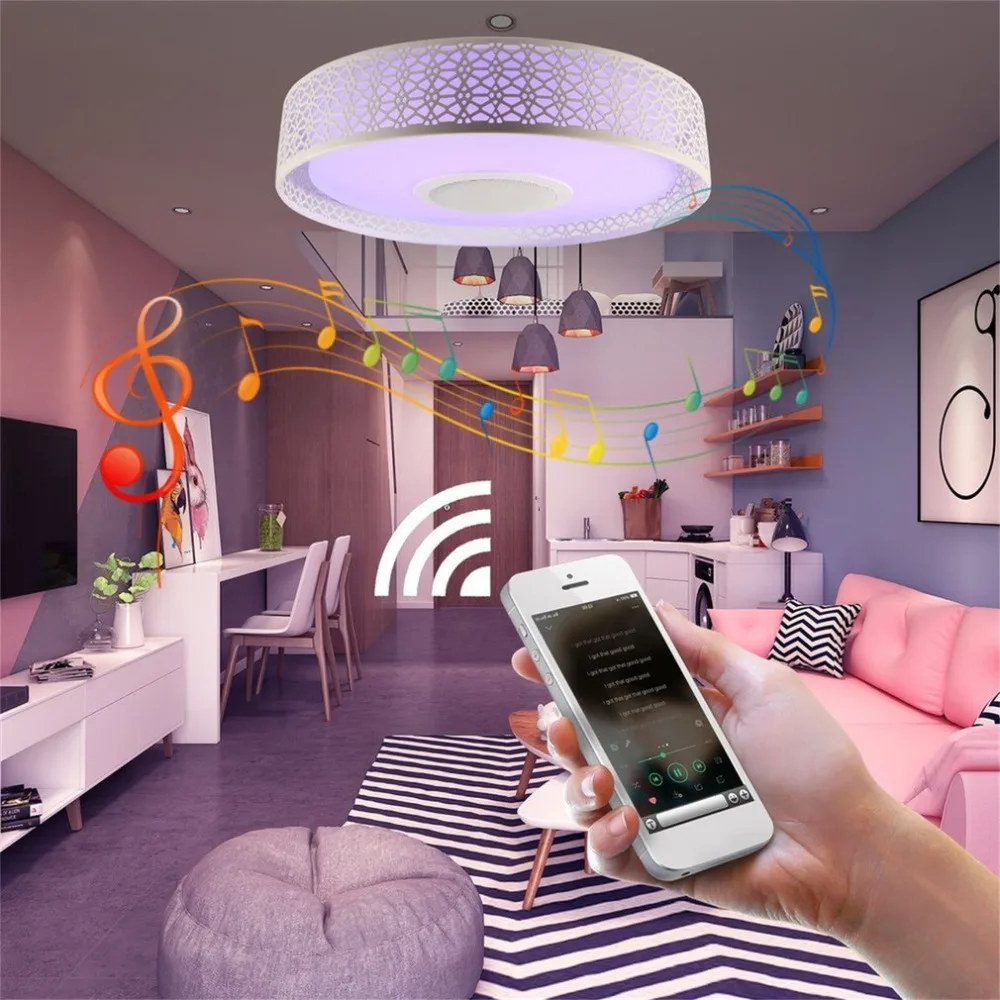 RGBW музыкальный светодиодный потолочный светильник Диммируемый Bluetooth плеер