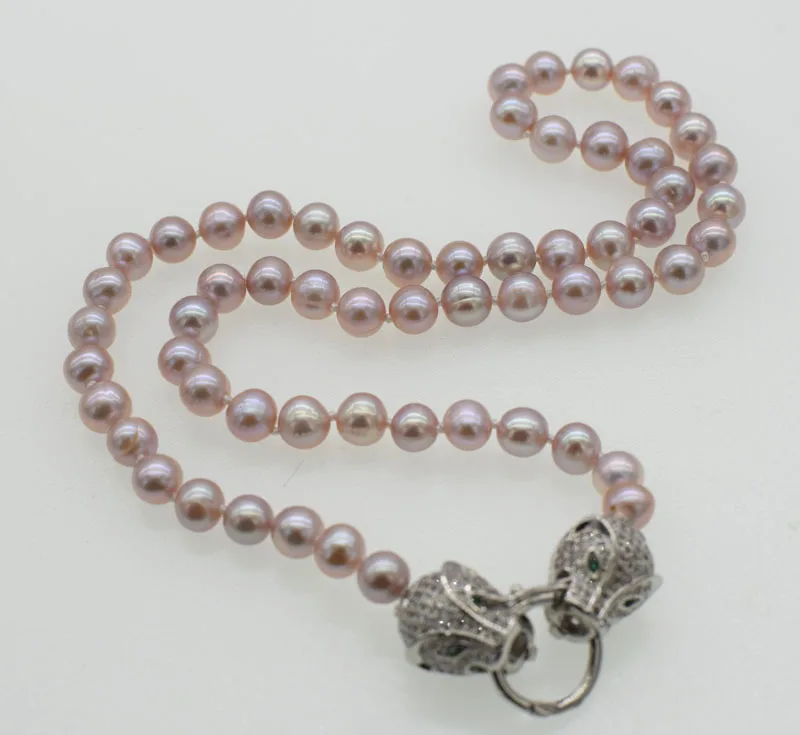 

wow! freshwater pearl purple near round 7-8mm A leopard clasp necklace 18" nature FPPJ wholesale beads