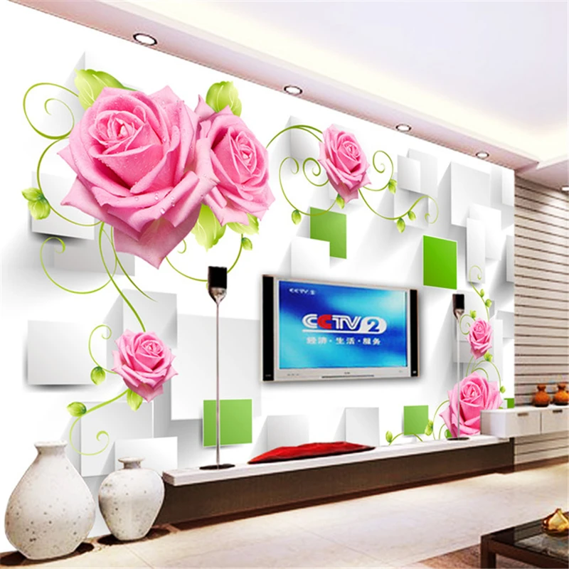 

beibehang Three-dimensional pink roses Custom photo large mural wall paper living room papel de parede 3d wall murals wallpaper