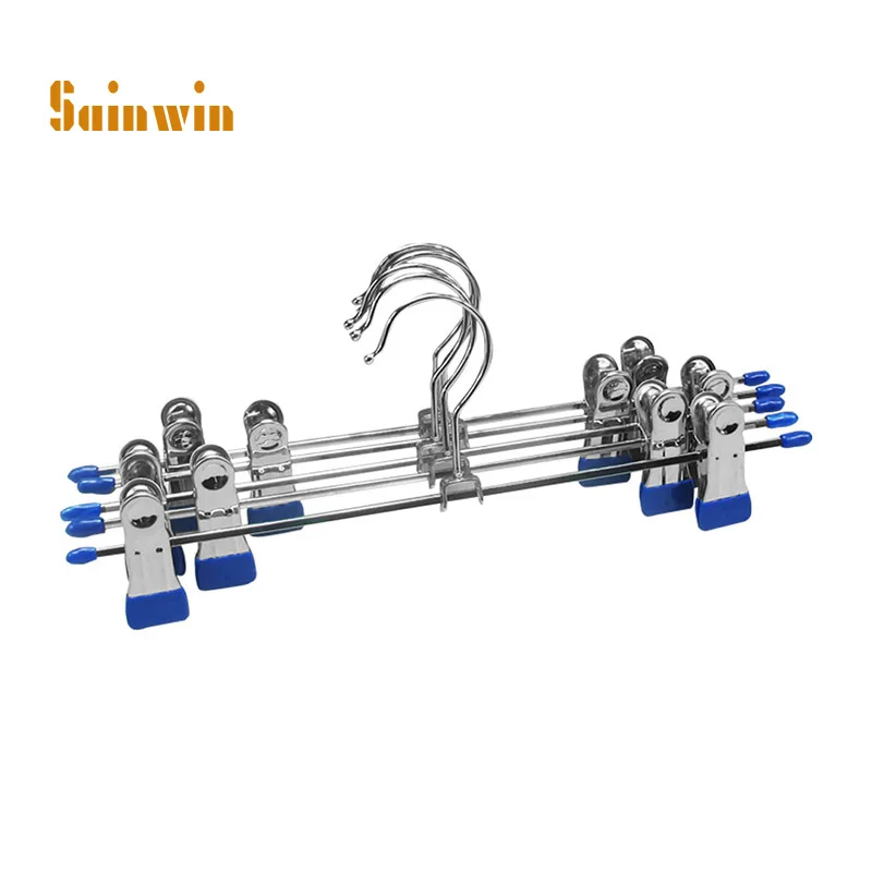 

Sainwin 10pcs/lot Metal Hanger Trousers Rack Multi-functional pants clip Stainless Steel Slip-resistant Hangers For Clothes Rack