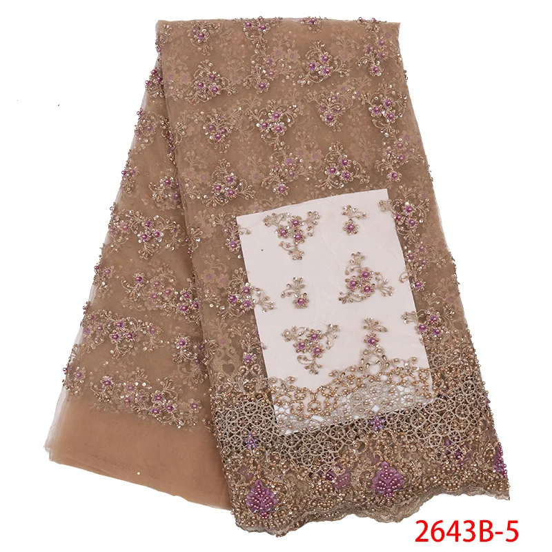 

Fashion Beaded Lace Fabrics French Tulle Lace High Quality Handmade Beads Lace African Mesh Net Lace for Wedding Party APW2643B